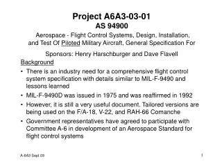 Project A6A3-03-01 AS 94900 Aerospace - Flight Control Systems, Design, Installation,