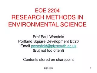 EOE 2204 RESEARCH METHODS IN ENVIRONMENTAL SCIENCE