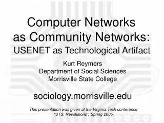 Computer Networks as Community Networks: