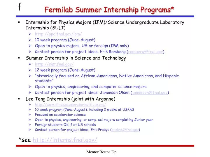 fermilab summer internship programs