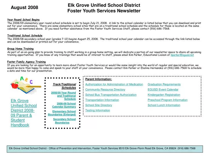 elk grove unified school district foster youth services newsletter