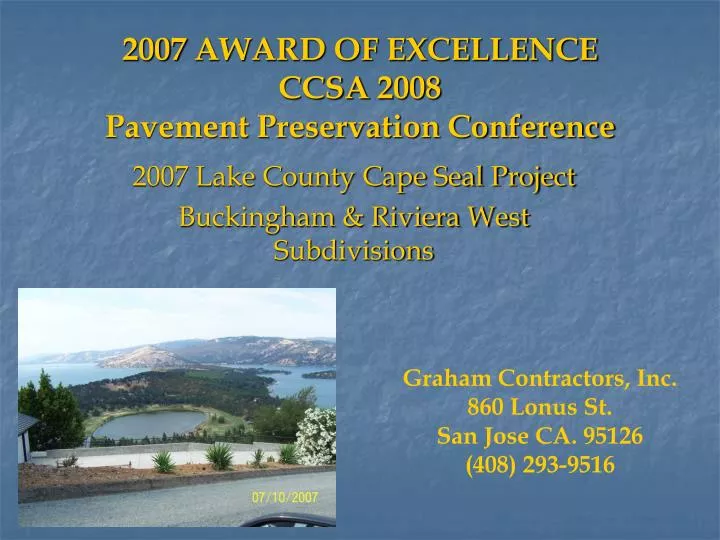 2007 award of excellence ccsa 2008 pavement preservation conference