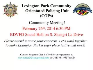 Lexington Park Community Orientated Policing Unit (COPs)