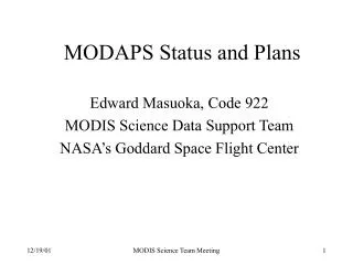 MODAPS Status and Plans