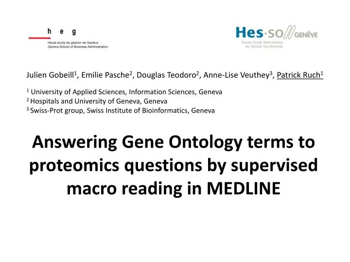 answering gene ontology terms to proteomics questions by supervised macro reading in medline