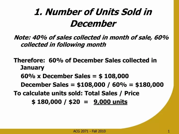 1 number of units sold in december