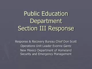 Public Education Department Section III Response