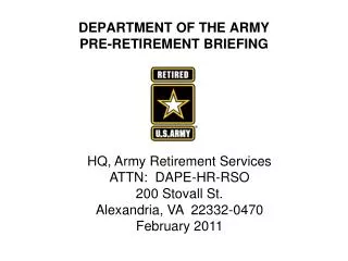 DEPARTMENT OF THE ARMY PRE-RETIREMENT BRIEFING