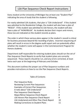 LSA Plan Sequence Check Report Instructions