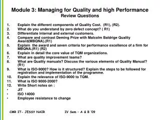 Module 3: Managing for Quality and high Performance Review Questions