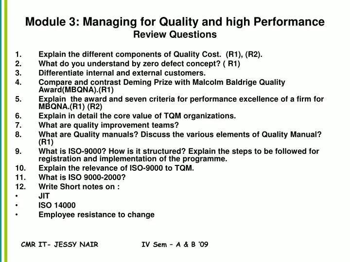 module 3 managing for quality and high performance review questions