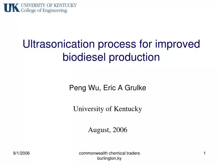 ultrasonication process for improved biodiesel production