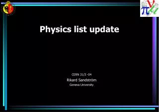 Physics list update