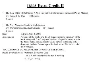 IB303 Extra Credit II