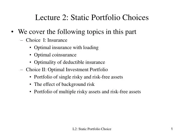 lecture 2 static portfolio choices