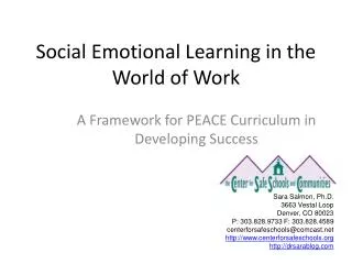 Social Emotional Learning in the World of Work
