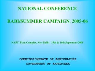 COMMISSIONERATE OF AGRICULTURE GOVERNMENT OF KARNATAKA