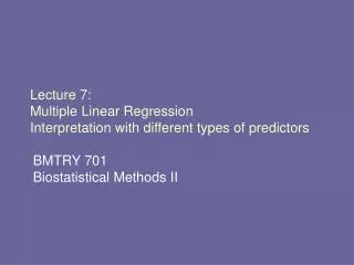 Lecture 7: Multiple Linear Regression Interpretation with different types of predictors