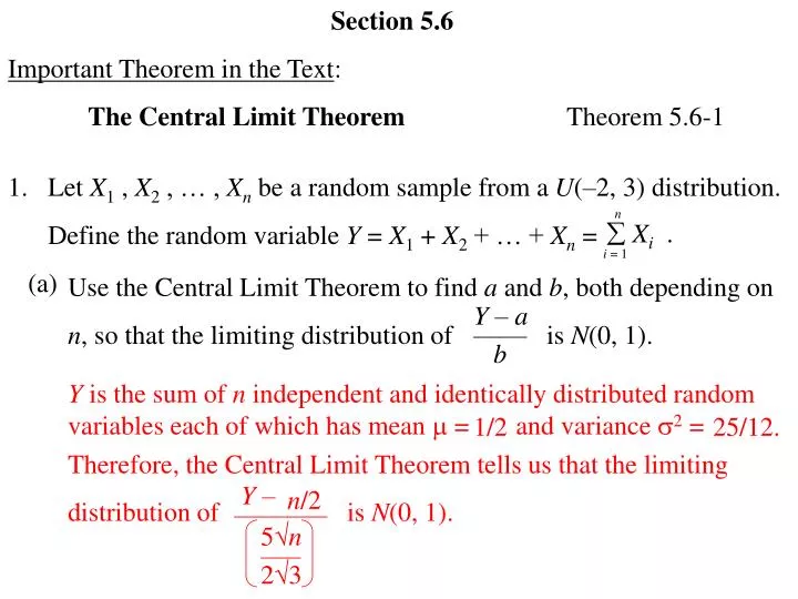 PPT - Section 5.6 Important Theorem In The Text : The Central Limit ...