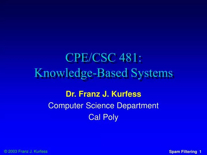 cpe csc 481 knowledge based systems