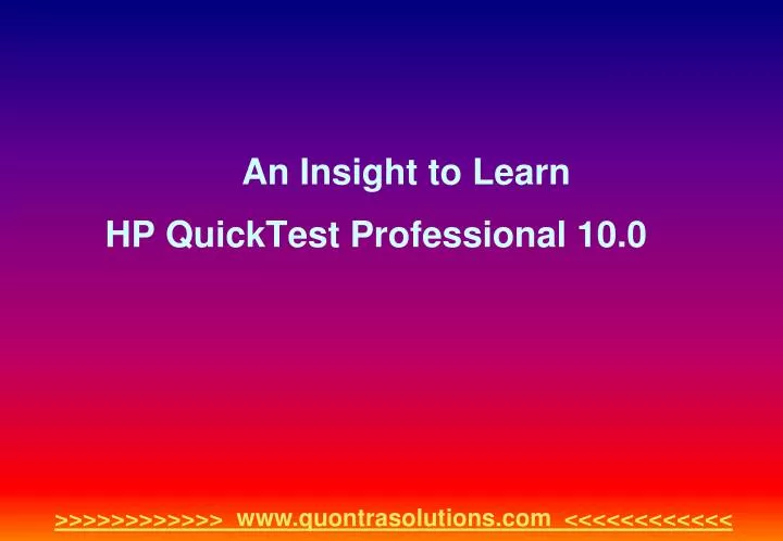 an insight to learn hp quicktest professional 10 0