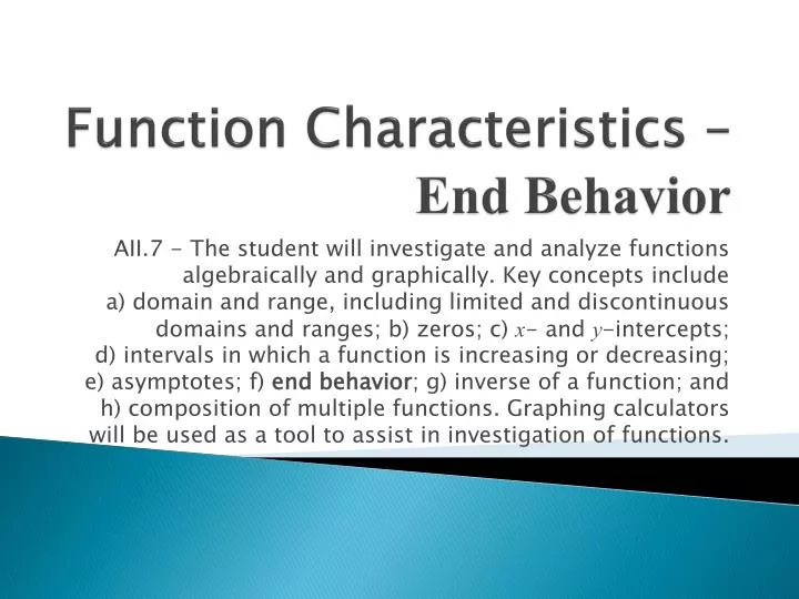 function characteristics end behavior