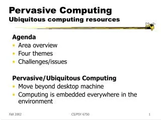 Pervasive Computing Ubiquitous computing resources