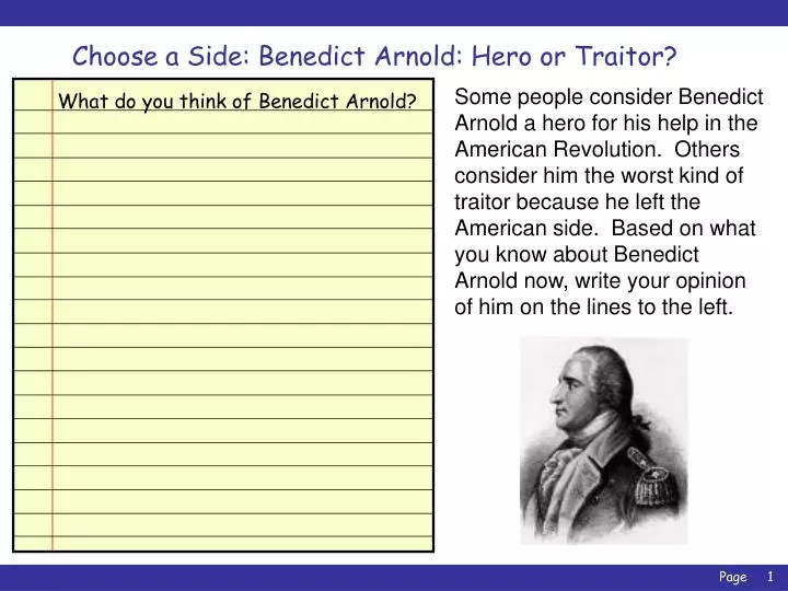 choose a side benedict arnold hero or traitor