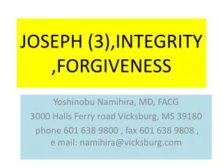 JOSEPH (3),INTEGRITY ,FORGIVENESS