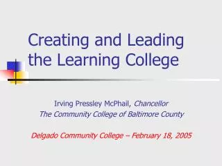 Creating and Leading the Learning College