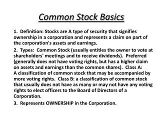 Common Stock Basics