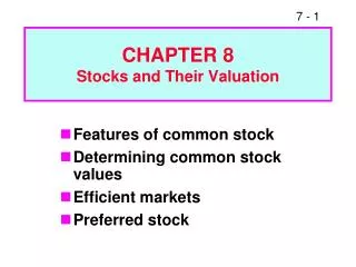 CHAPTER 8 Stocks and Their Valuation