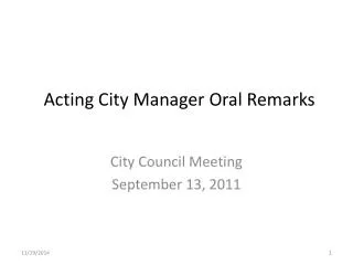 Acting City Manager Oral Remarks