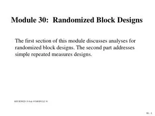 Module 30: Randomized Block Designs