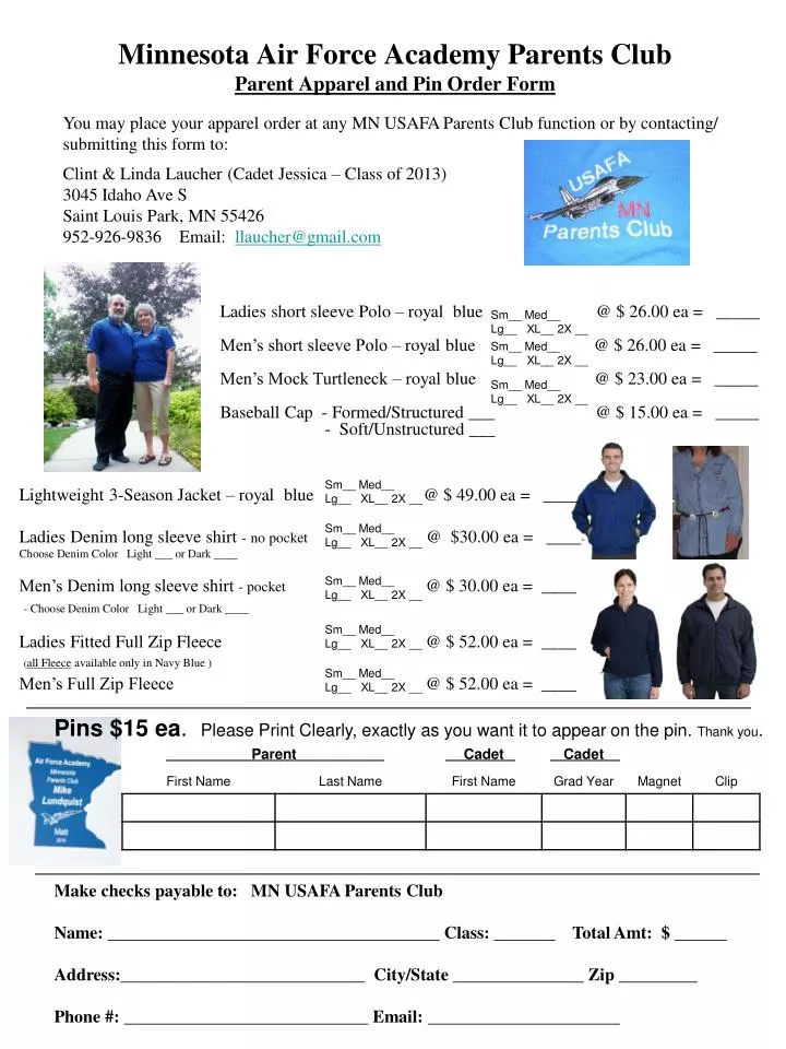 minnesota air force academy parents club parent apparel and pin order form