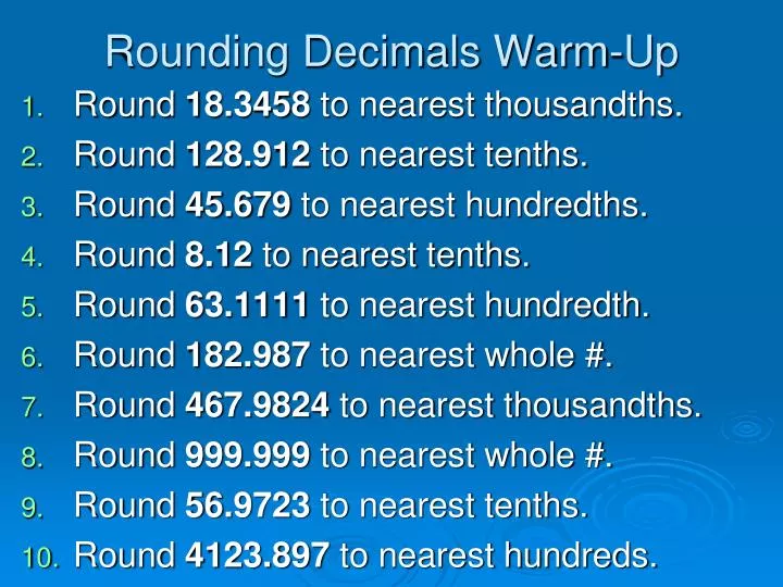 rounding decimals warm up