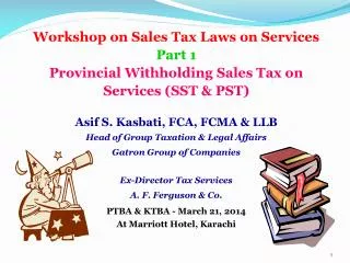 Workshop on Sales Tax Laws on Services Part 1