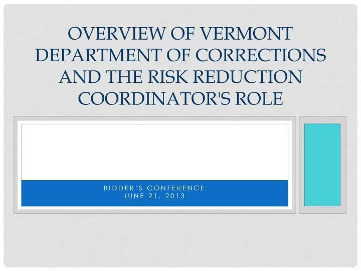overview of vermont department of corrections and the risk reduction coordinator s role