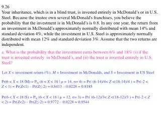 Let X = investment return (%), M = Investment in McDonalds, and S = Investment in US Steel