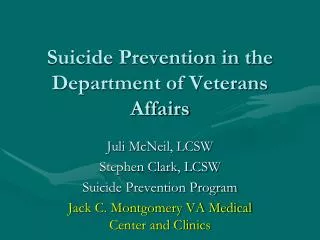 Suicide Prevention in the Department of Veterans Affairs