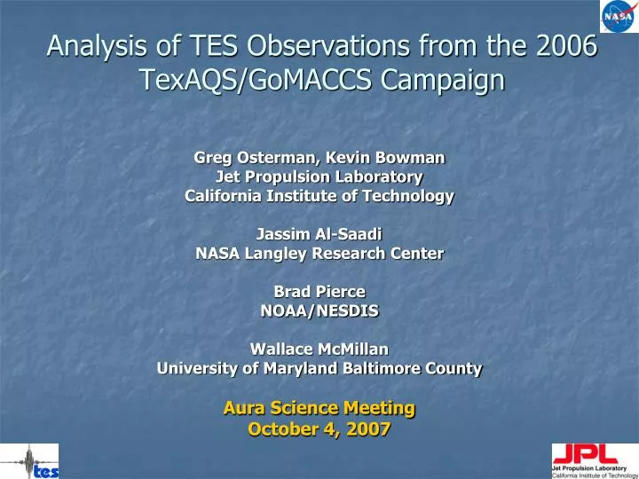 analysis of tes observations from the 2006 texaqs gomaccs campaign