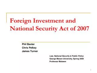 Foreign Investment and National Security Act of 2007