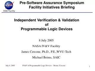 Pre-Software Assurance Symposium Facility Initiatives Briefing