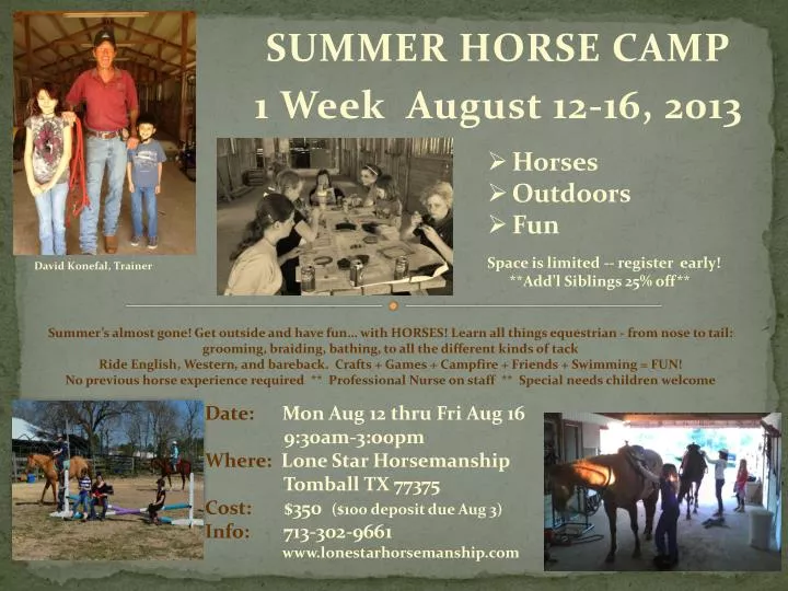 summer horse camp 1 week august 12 16 2013