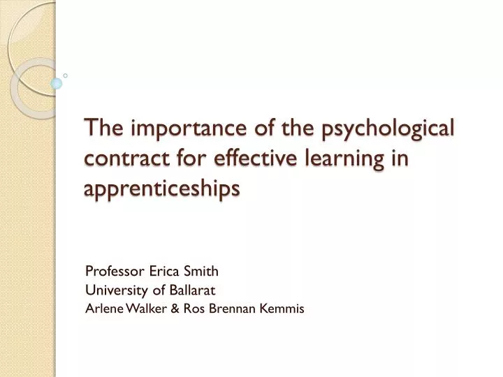 the importance of the psychological contract for effective learning in apprenticeships