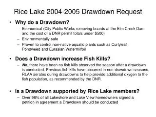 Rice Lake 2004-2005 Drawdown Request