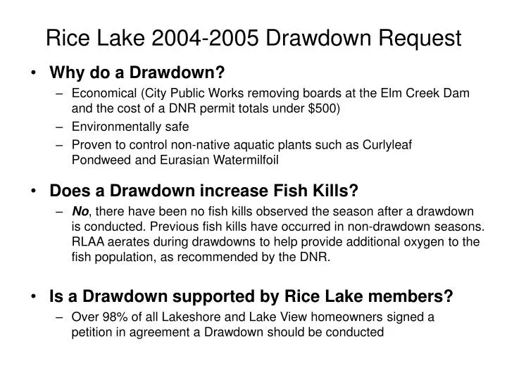 rice lake 2004 2005 drawdown request