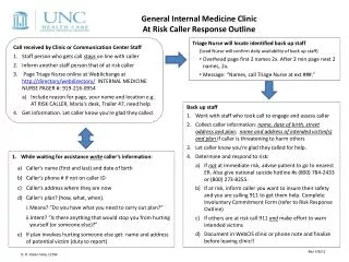 General Internal Medicine Clinic At Risk Caller Response Outline