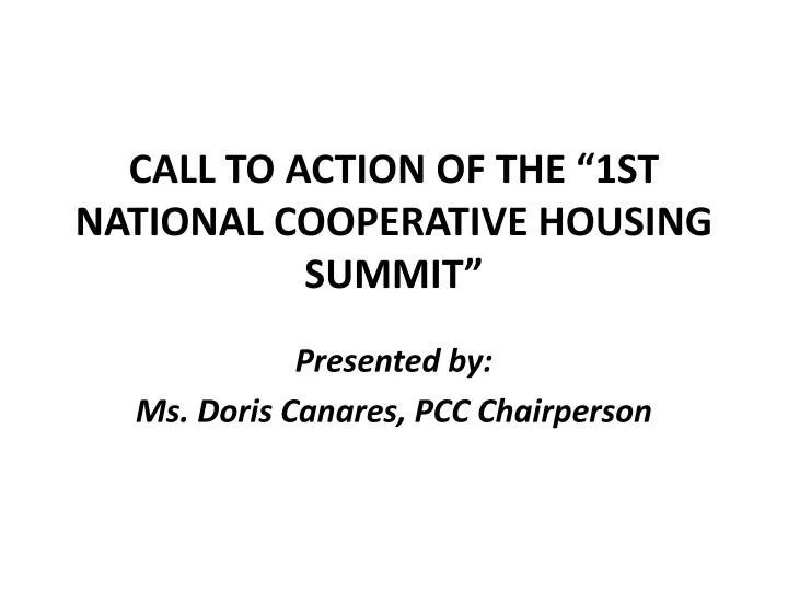 call to action of the 1st national cooperative housing summit