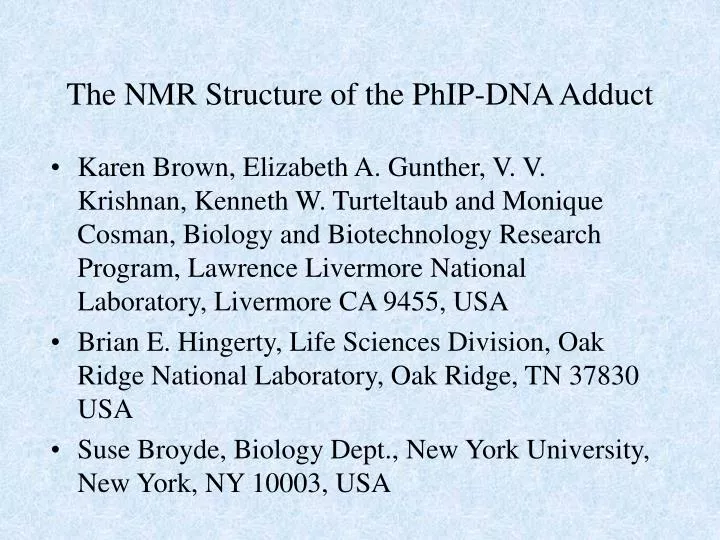 the nmr structure of the phip dna adduct